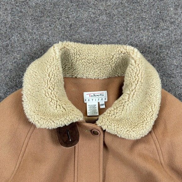 Talbots Wool Barn Chore Jacket Tan Sherpa Collar Women’s Size 14 Mid Length Coat - Picture 5 of 9